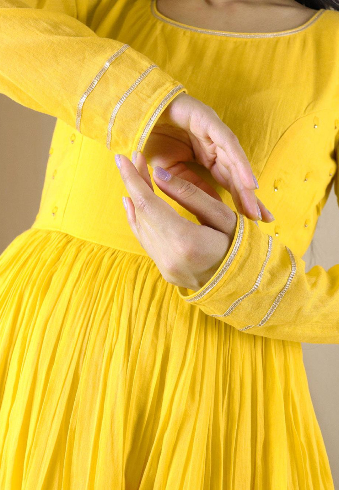 YELLOW MULMUL ANARKALI SUIT SET