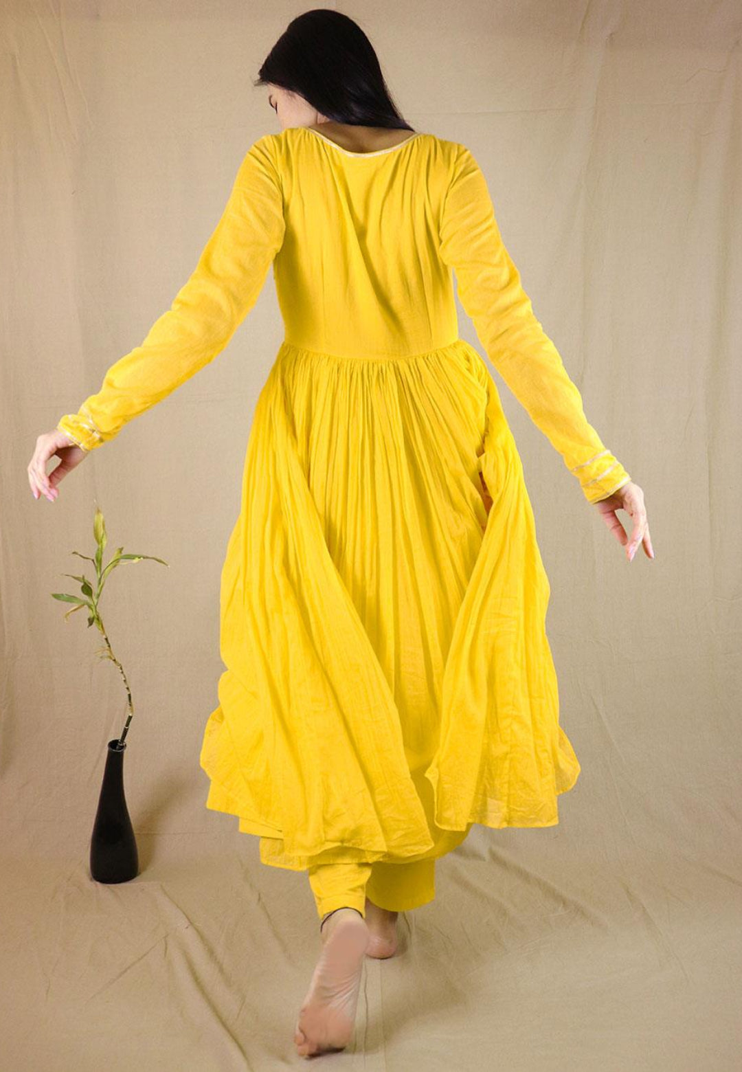 YELLOW MULMUL ANARKALI SUIT SET