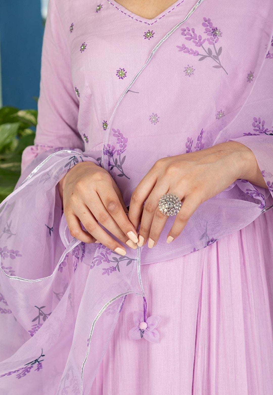 LILAC PURPLE FRILLS ANARKALI SUIT SET