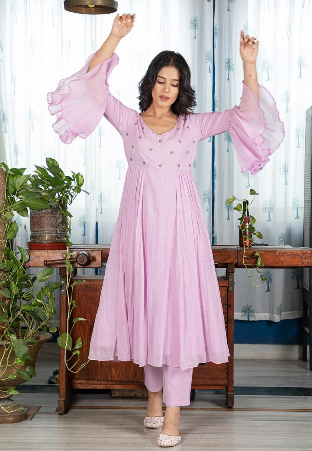 LILAC PURPLE FRILLS ANARKALI SUIT SET