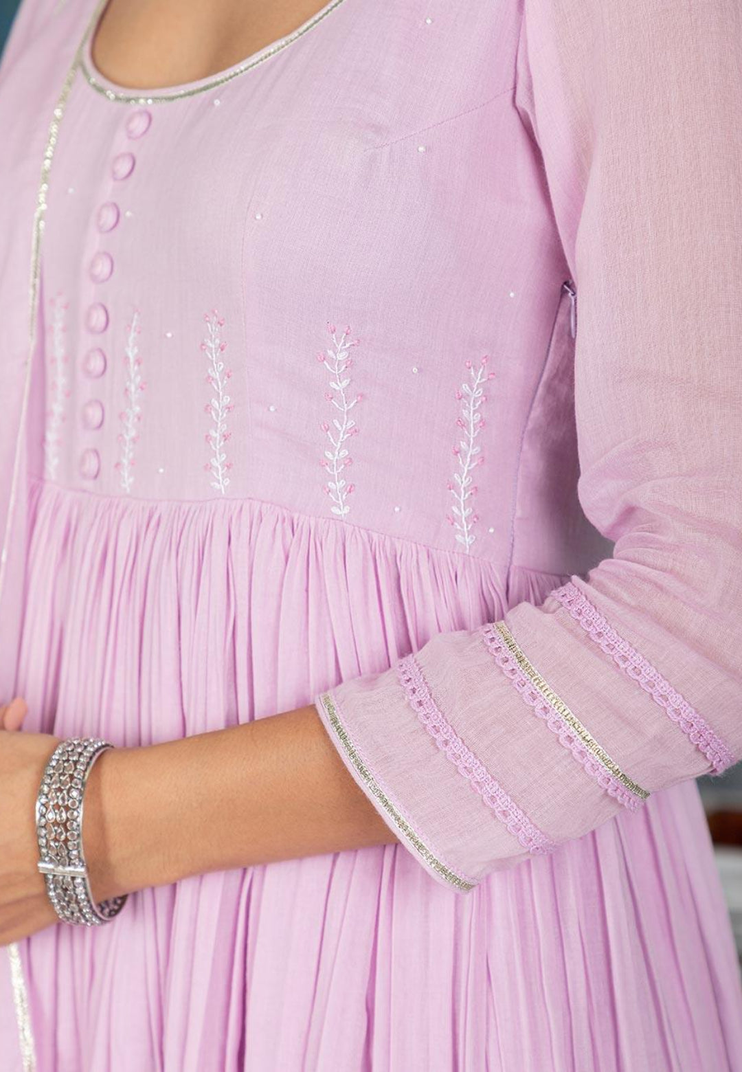 PASTEL LILAC MUL MUL ANARKALI SUIT SET