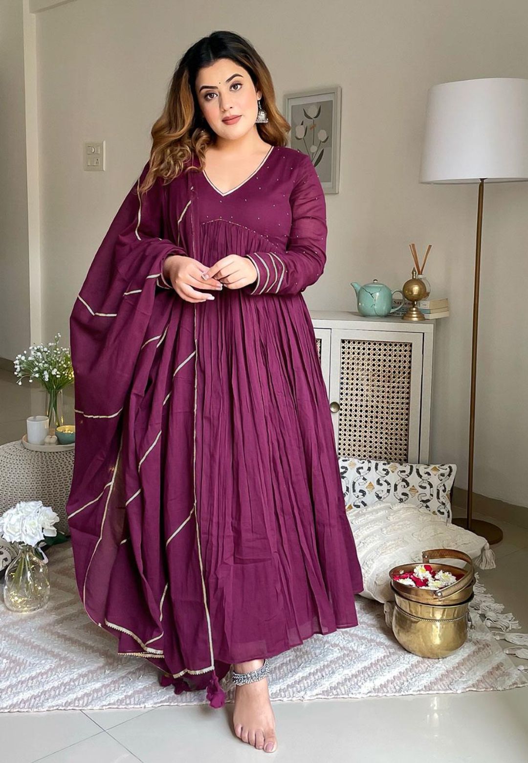 PURPLE VIOLET ANARKALI SUIT SET
