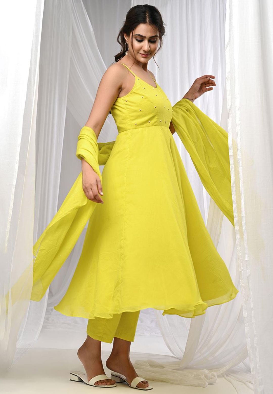 MANIKA YELLOW ANARKALI SUIT SET