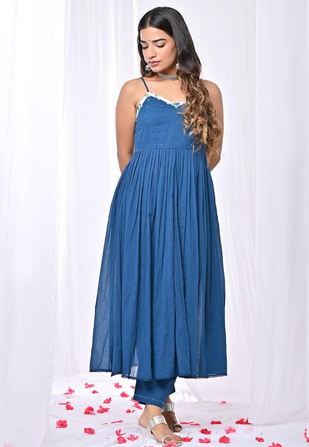 MANIKA BLUE STRAP ANARKALI SUIT SET