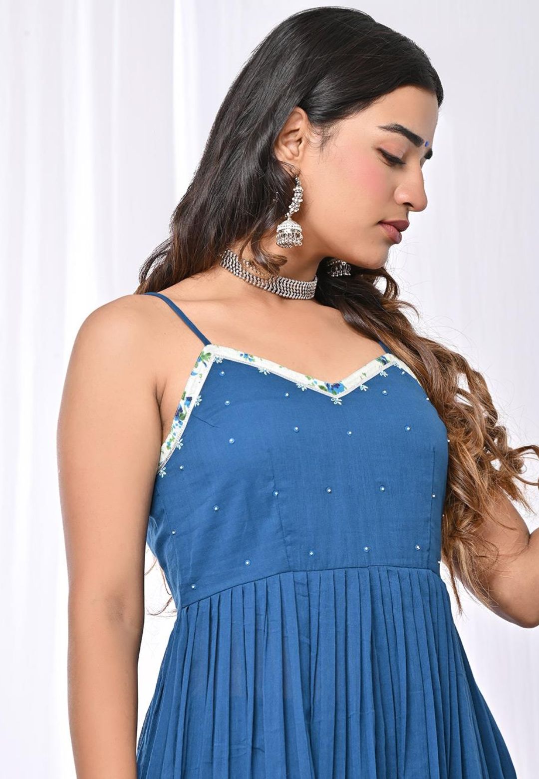 MANIKA BLUE STRAP ANARKALI SUIT SET