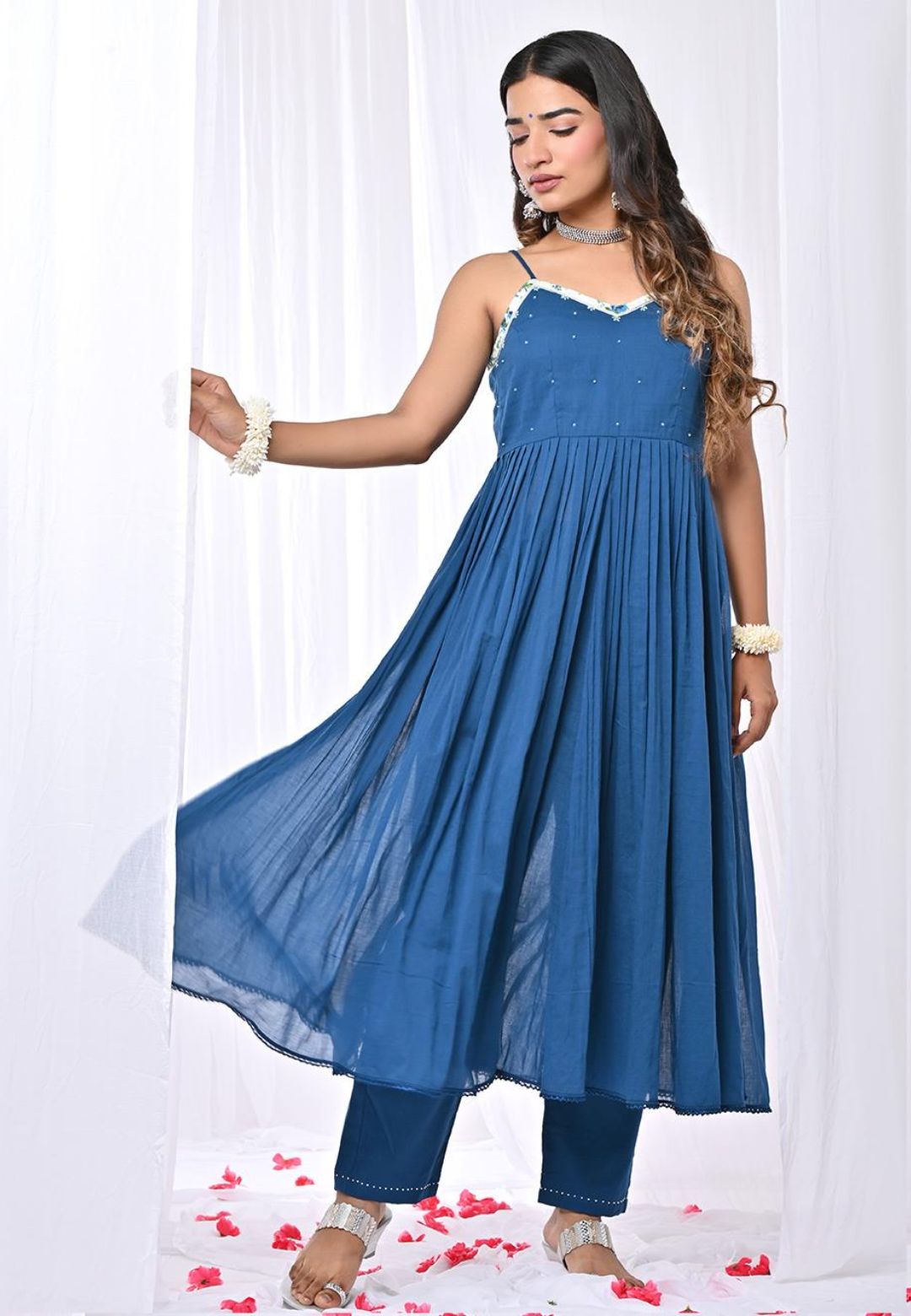 MANIKA BLUE STRAP ANARKALI SUIT SET
