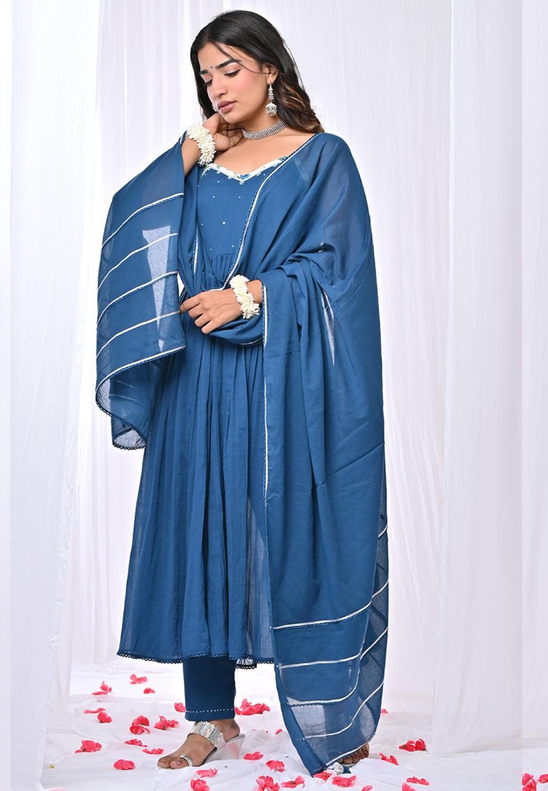 MANIKA BLUE STRAP ANARKALI SUIT SET