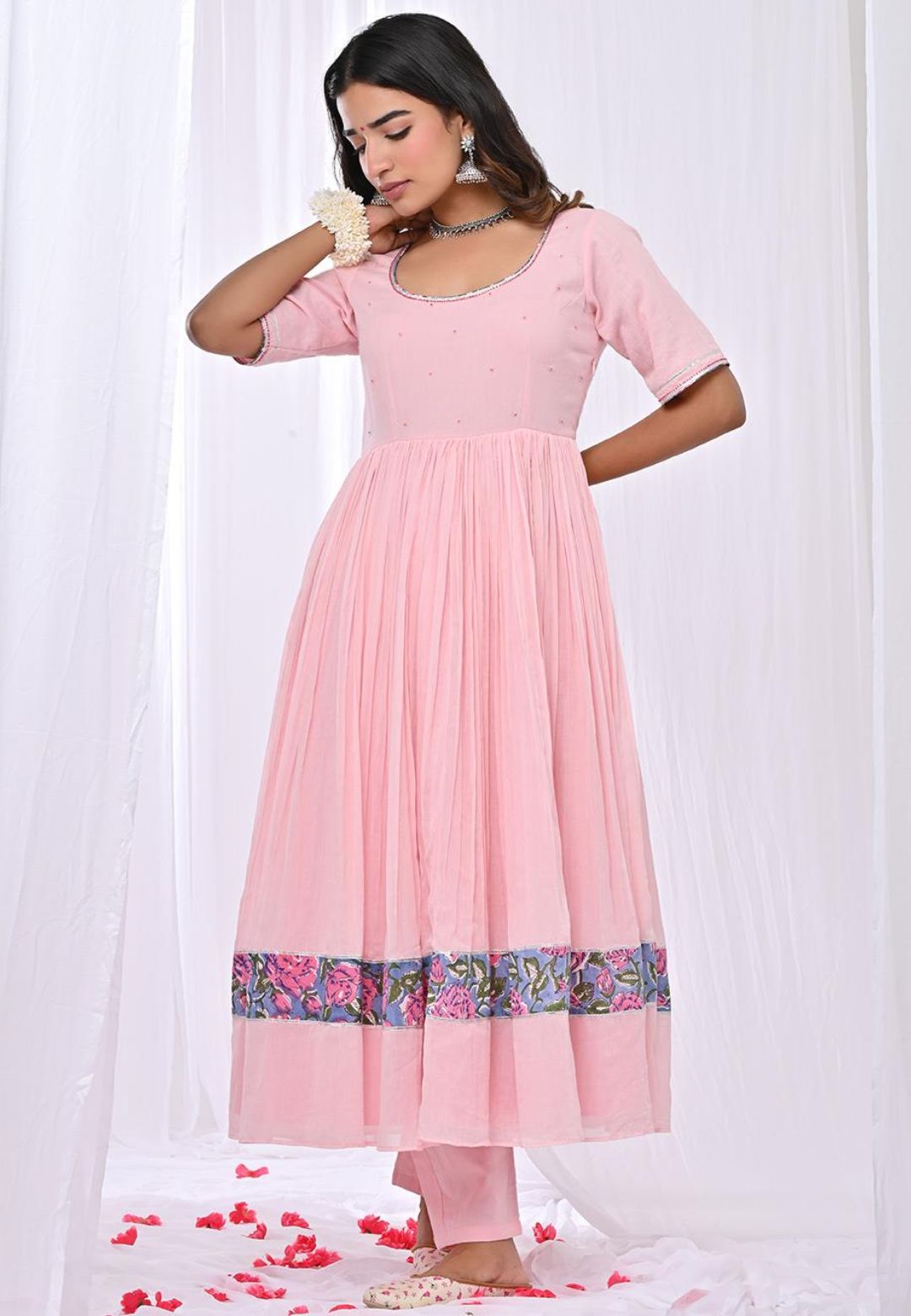 PINK MANIKA MULMUL ANARKALI SUIT SET