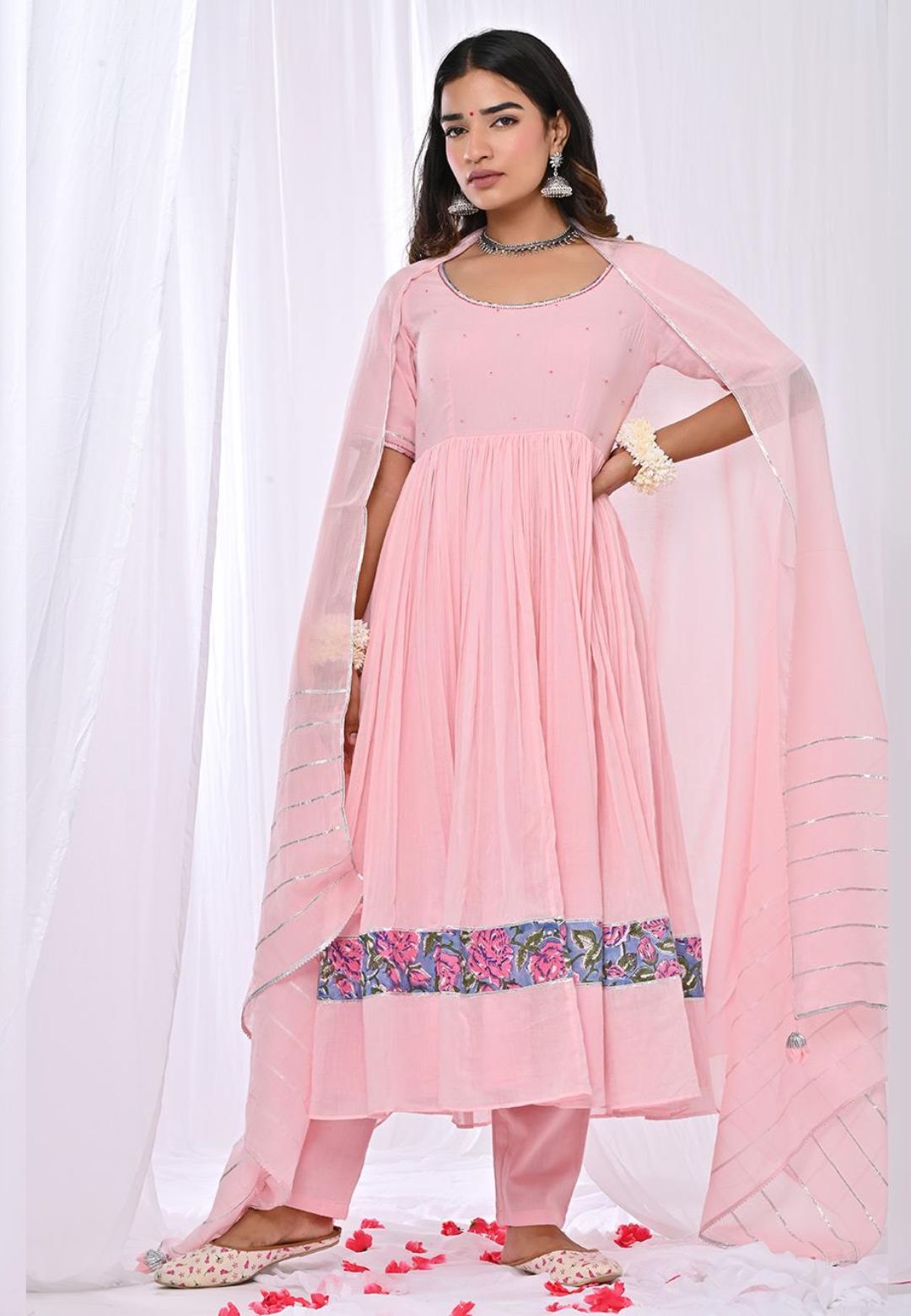 PINK MANIKA MULMUL ANARKALI SUIT SET