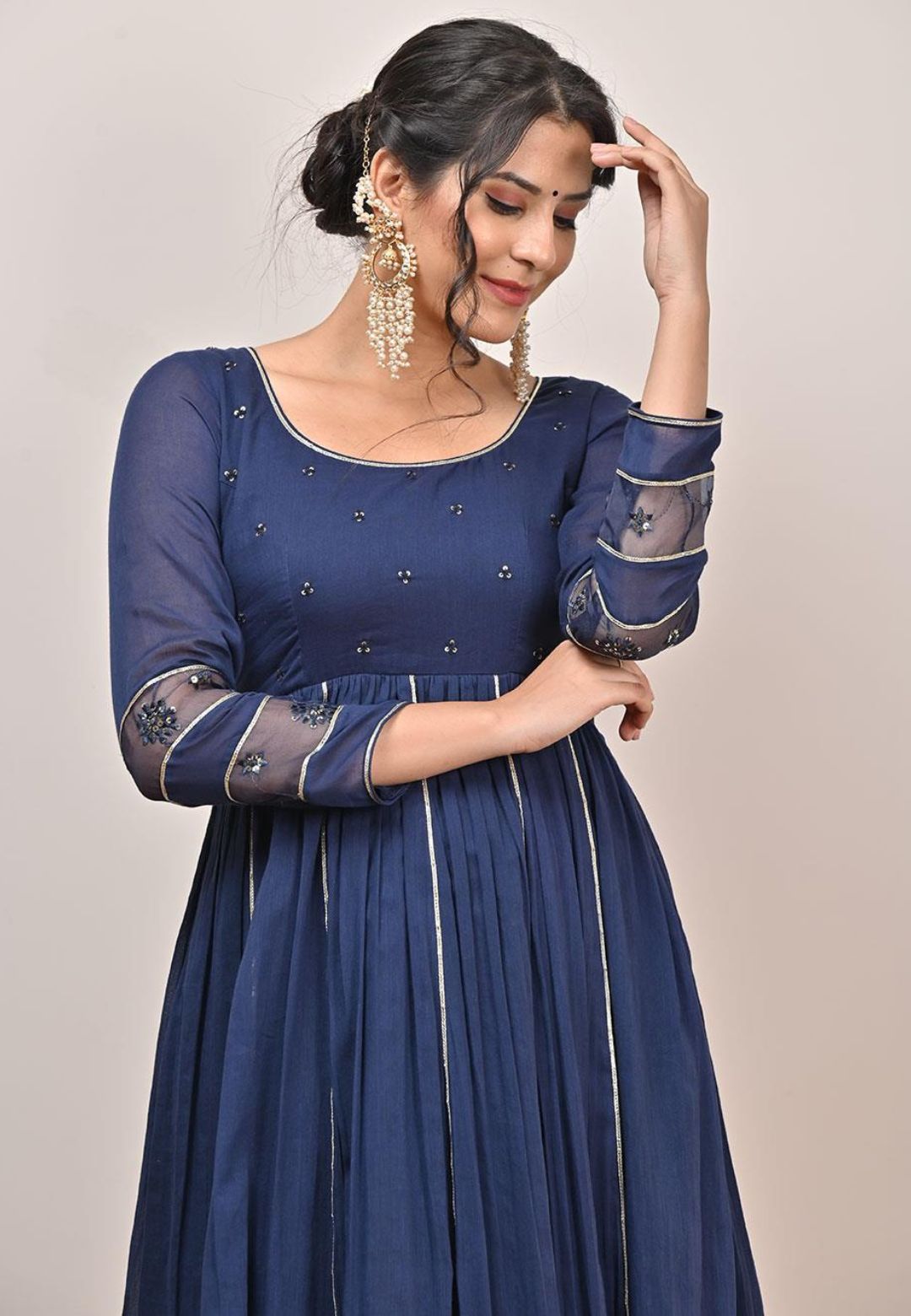 BLUE MULMUL ANARKALI SUIT SET
