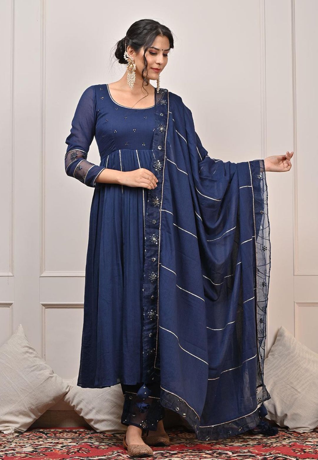 BLUE MULMUL ANARKALI SUIT SET