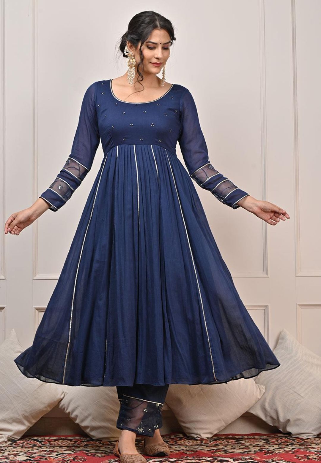 BLUE MULMUL ANARKALI SUIT SET
