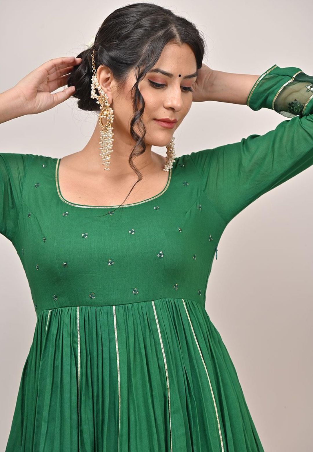 GREEN MULMUL ANARKALI SUIT SET