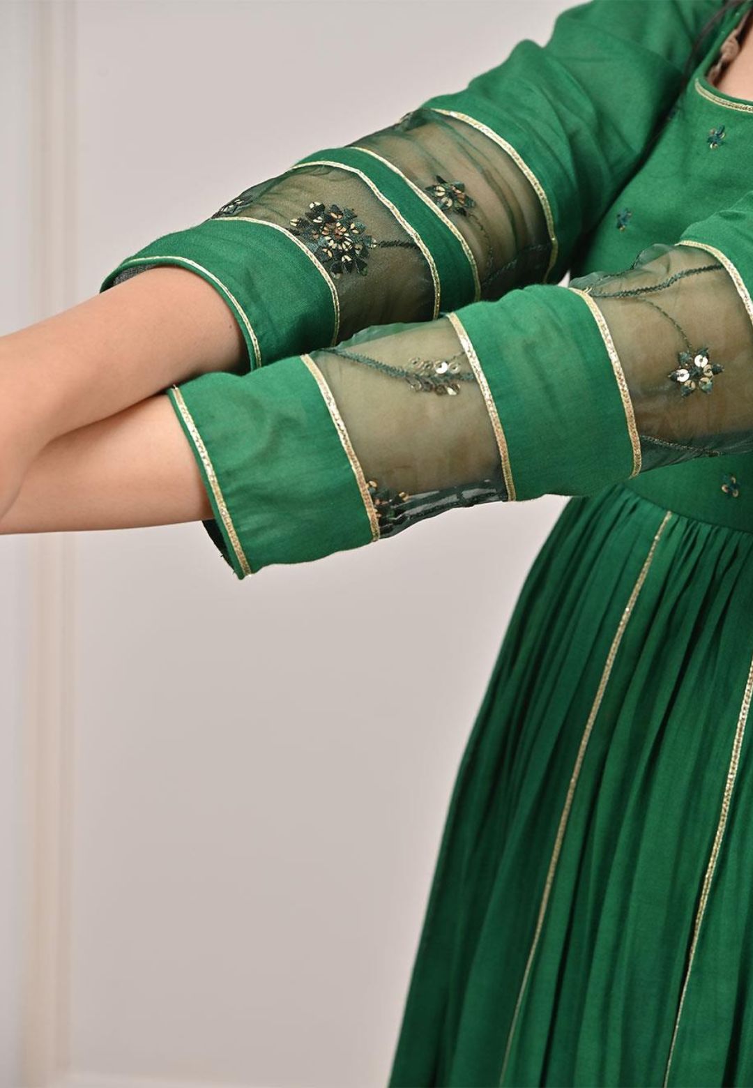 GREEN MULMUL ANARKALI SUIT SET