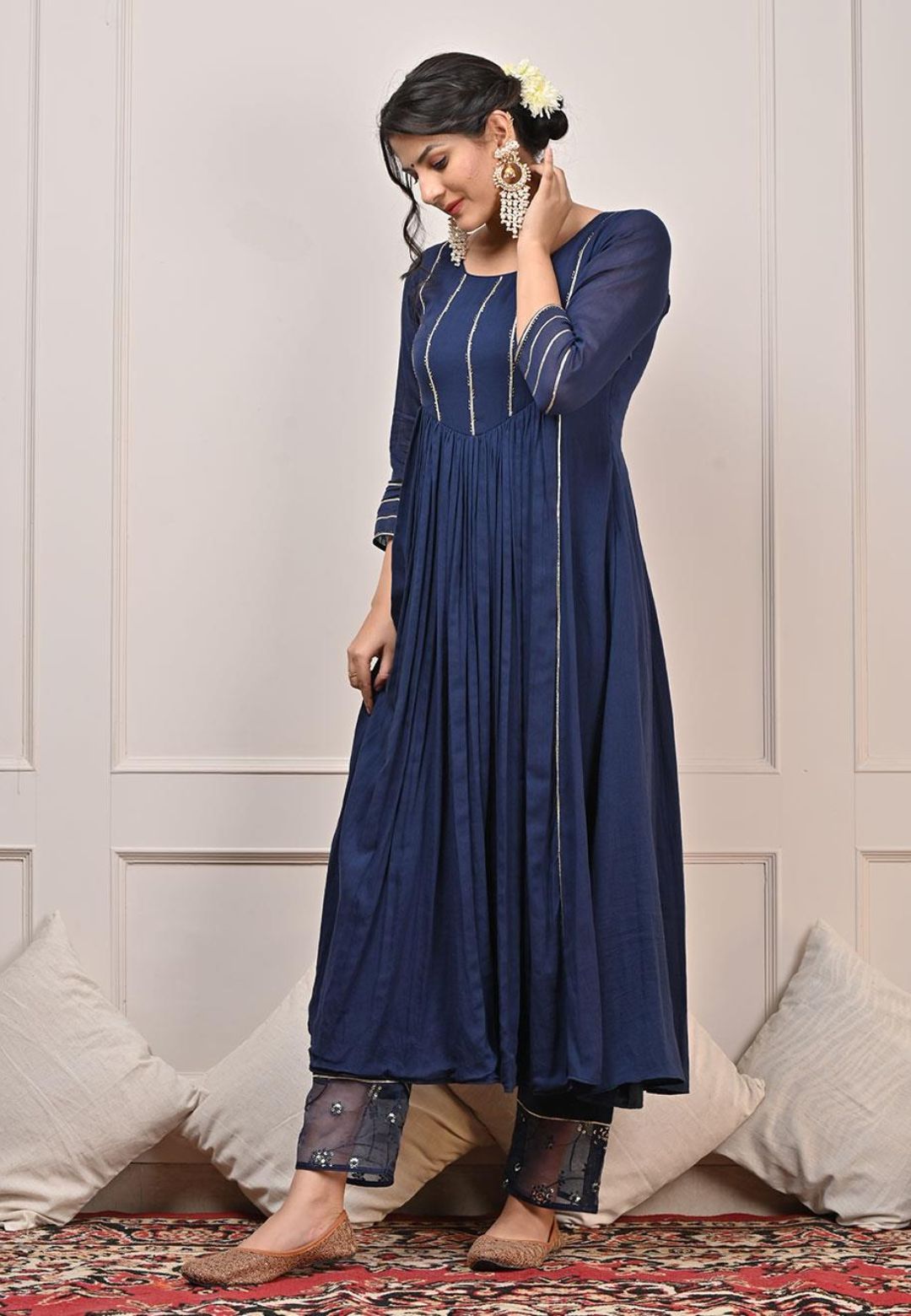 BLUE MUL GATHERED SUIT SET