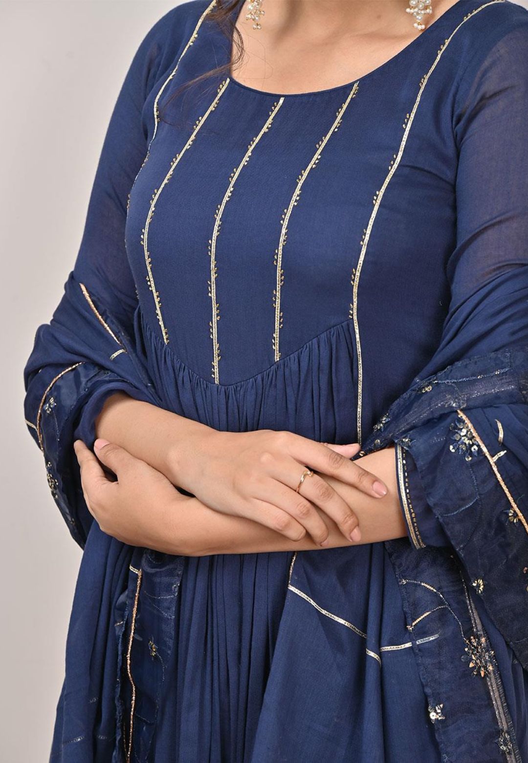 BLUE MUL GATHERED SUIT SET