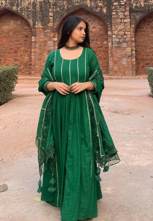EMERALD GREEN MUL GATHERED SUIT SET