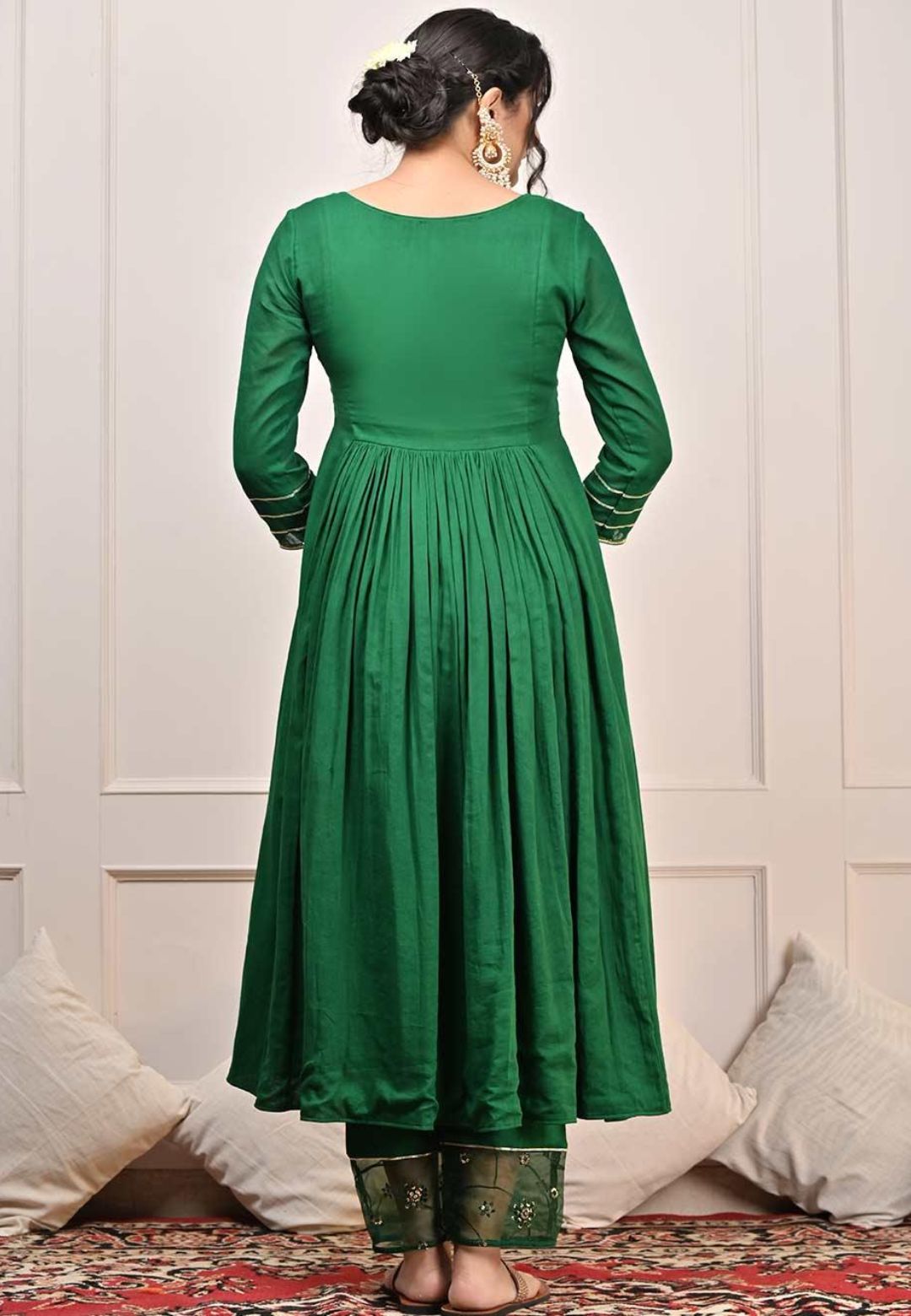 EMERALD GREEN MUL GATHERED SUIT SET
