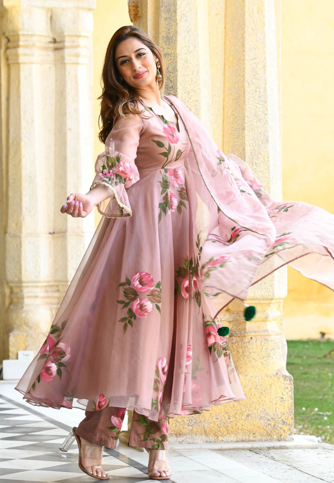 SWEET PINK HANDPAINTED ORGANZA SUIT