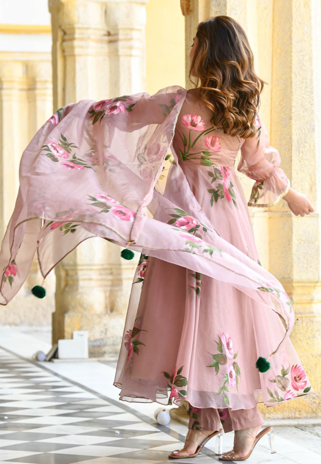 SWEET PINK HANDPAINTED ORGANZA SUIT SET