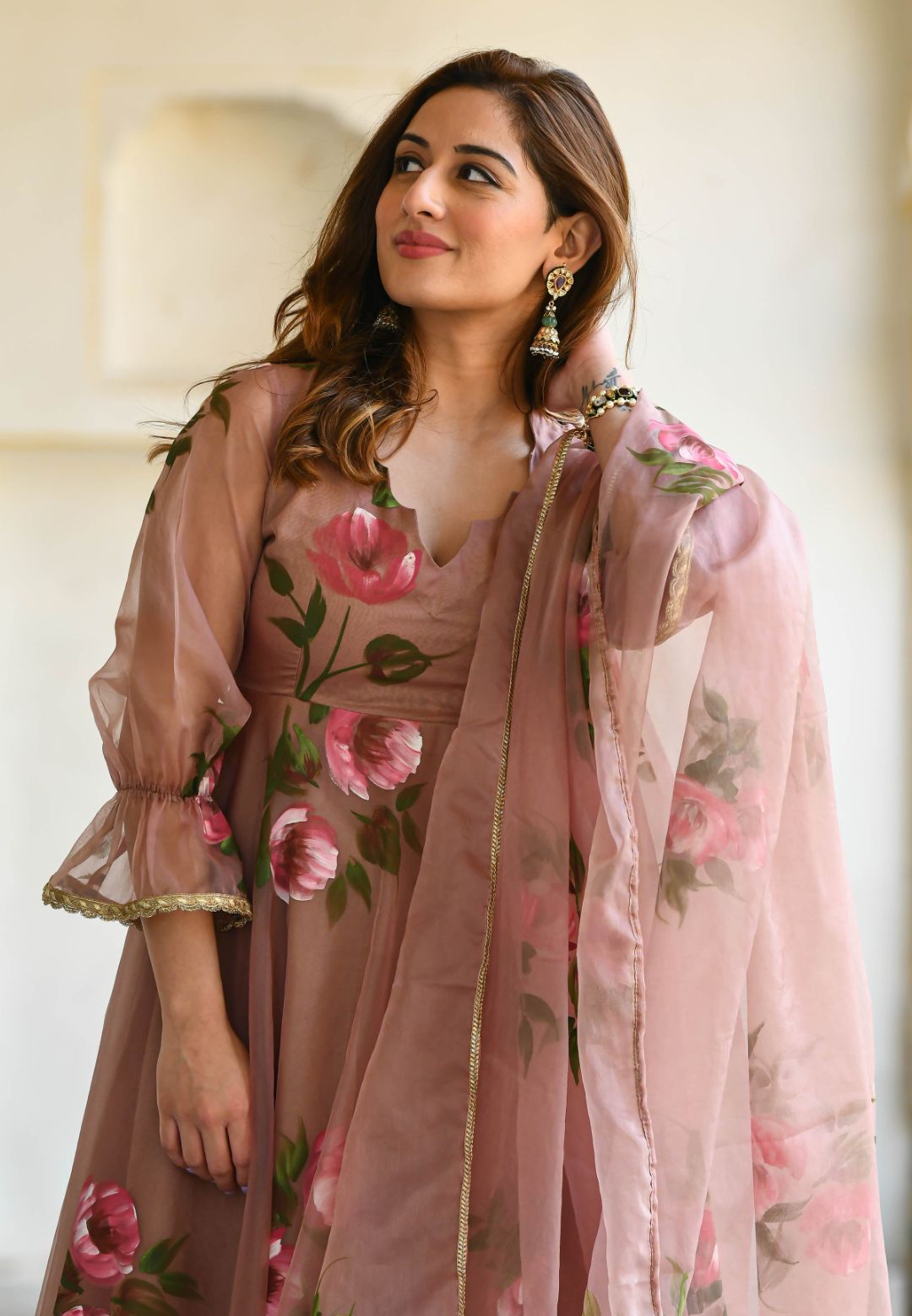 SWEET PINK HANDPAINTED ORGANZA SUIT SET