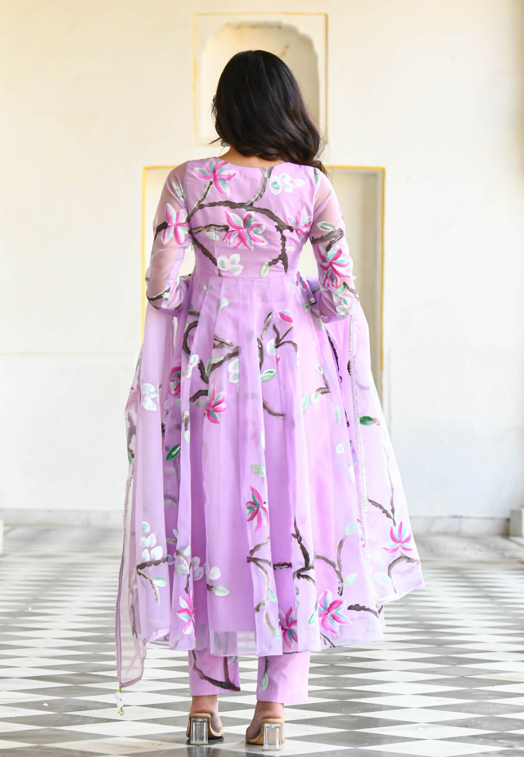LIGHT LILAC HANDPAINTED ORGANZA SUIT SET
