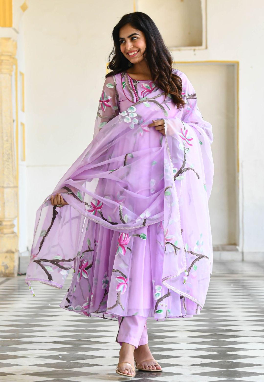 LIGHT LILAC HANDPAINTED ORGANZA SUIT SET