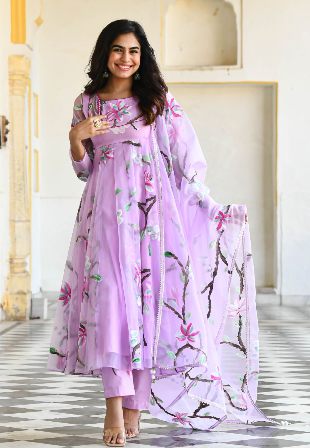 LIGHT LILAC HANDPAINTED ORGANZA SUIT SET