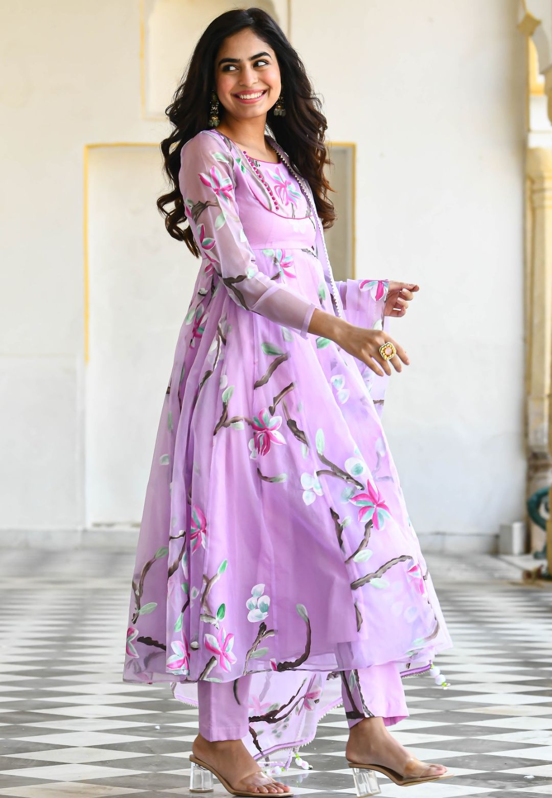LIGHT LILAC HANDPAINTED ORGANZA SUIT SET