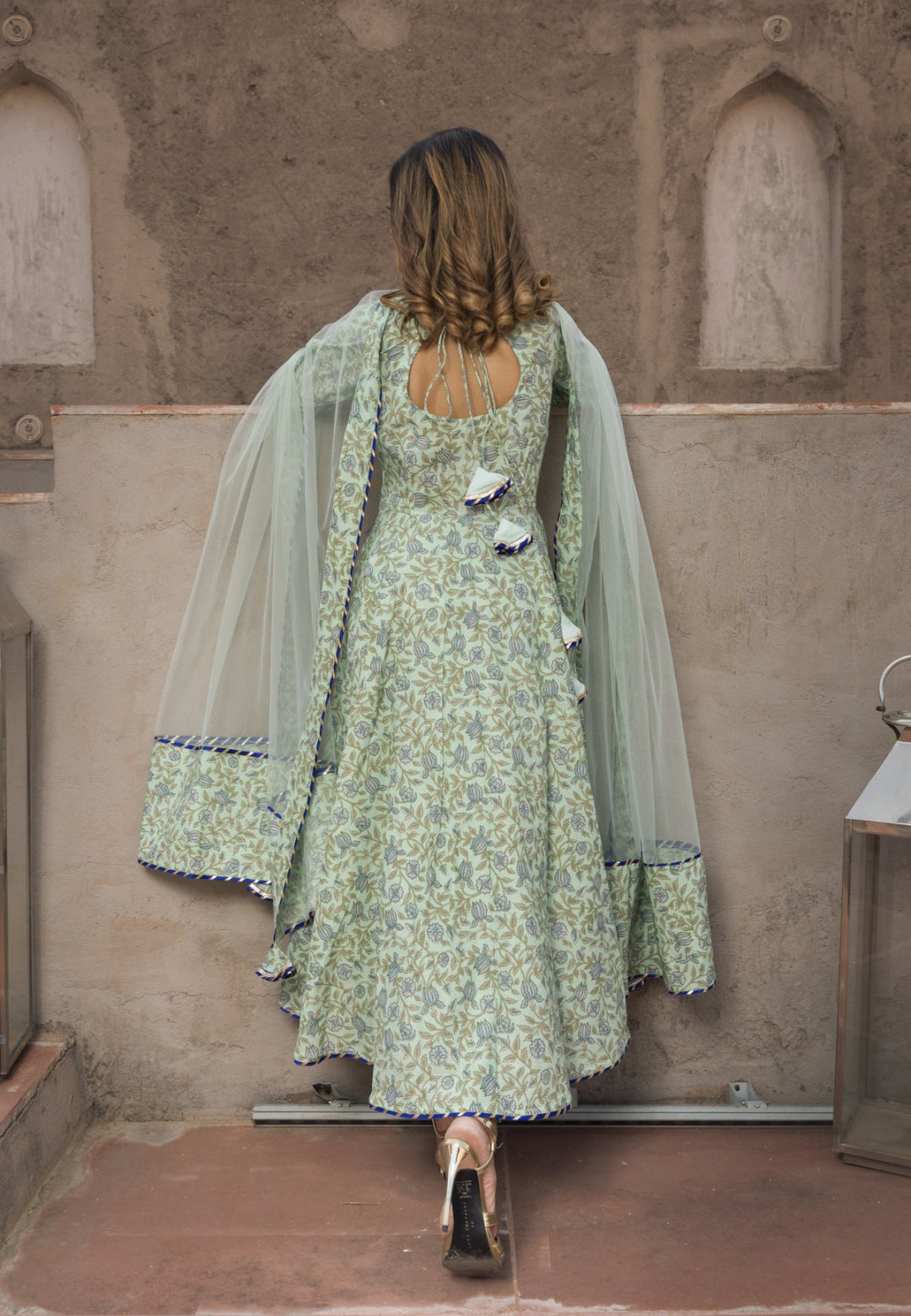 AQUA GREEN FLORAL COTTON SUIT SET