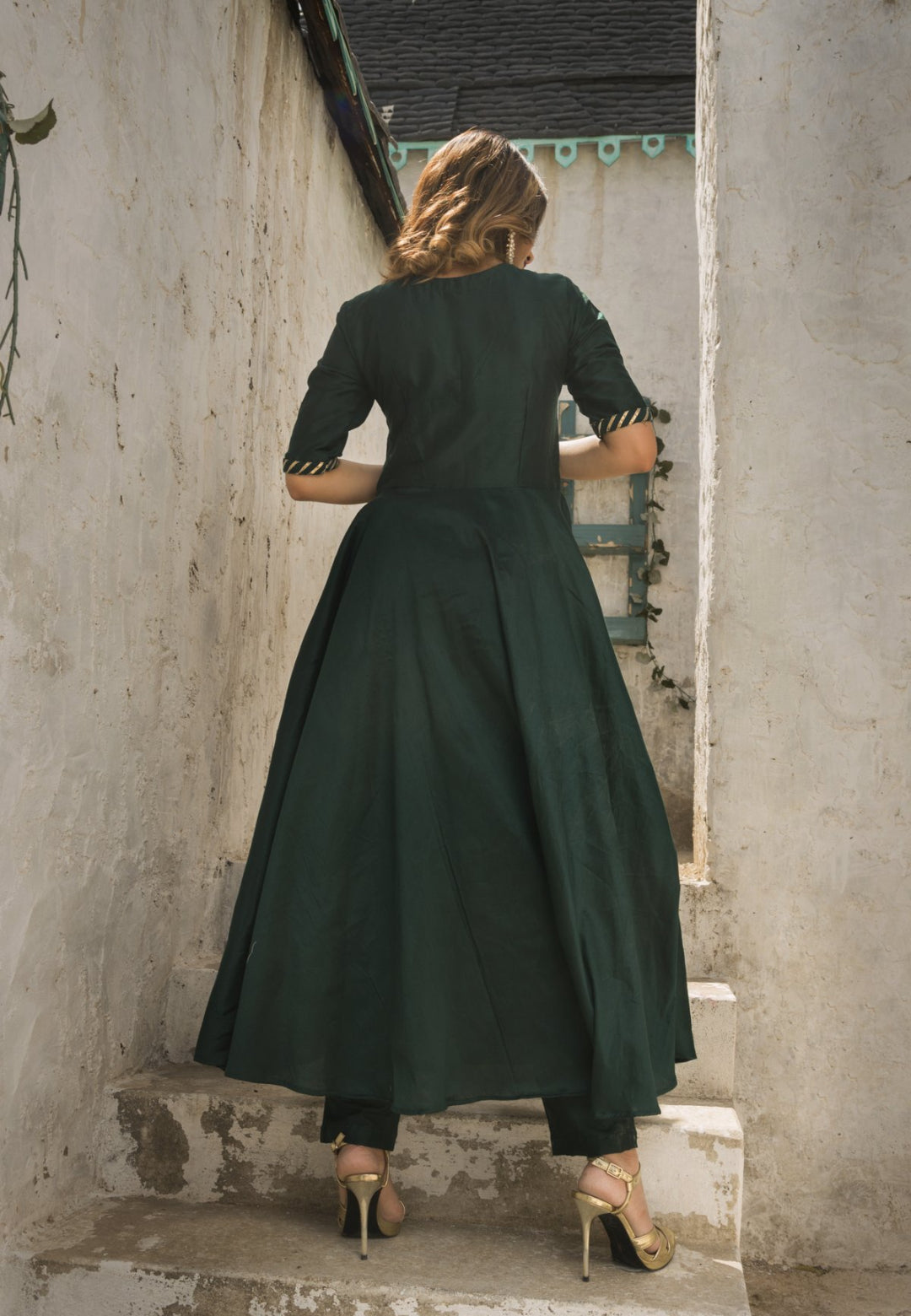 GREEN COTTON SILK ANGRAKHA SUIT SET