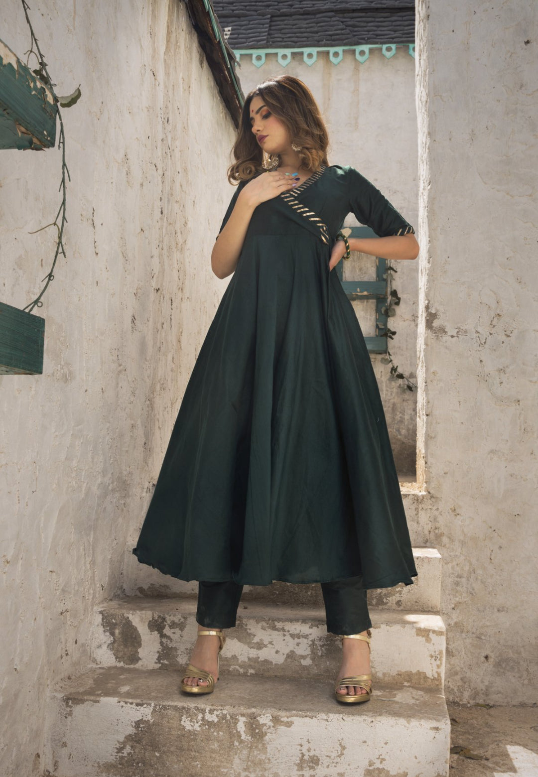 GREEN COTTON SILK ANGRAKHA SUIT SET