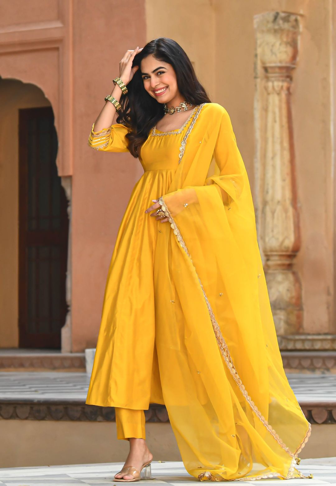 CHANDERI YELLOW SUIT SET