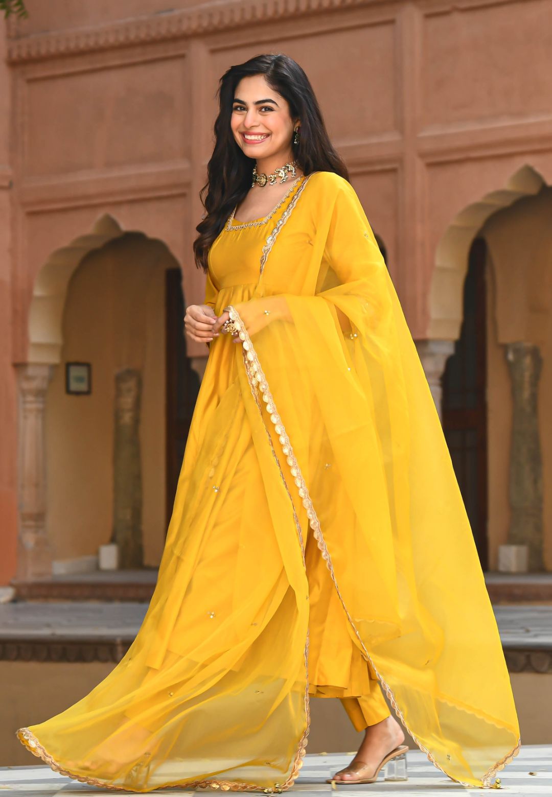 CHANDERI YELLOW SUIT SET