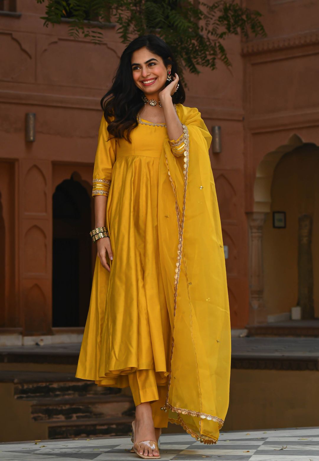 CHANDERI YELLOW SUIT SET