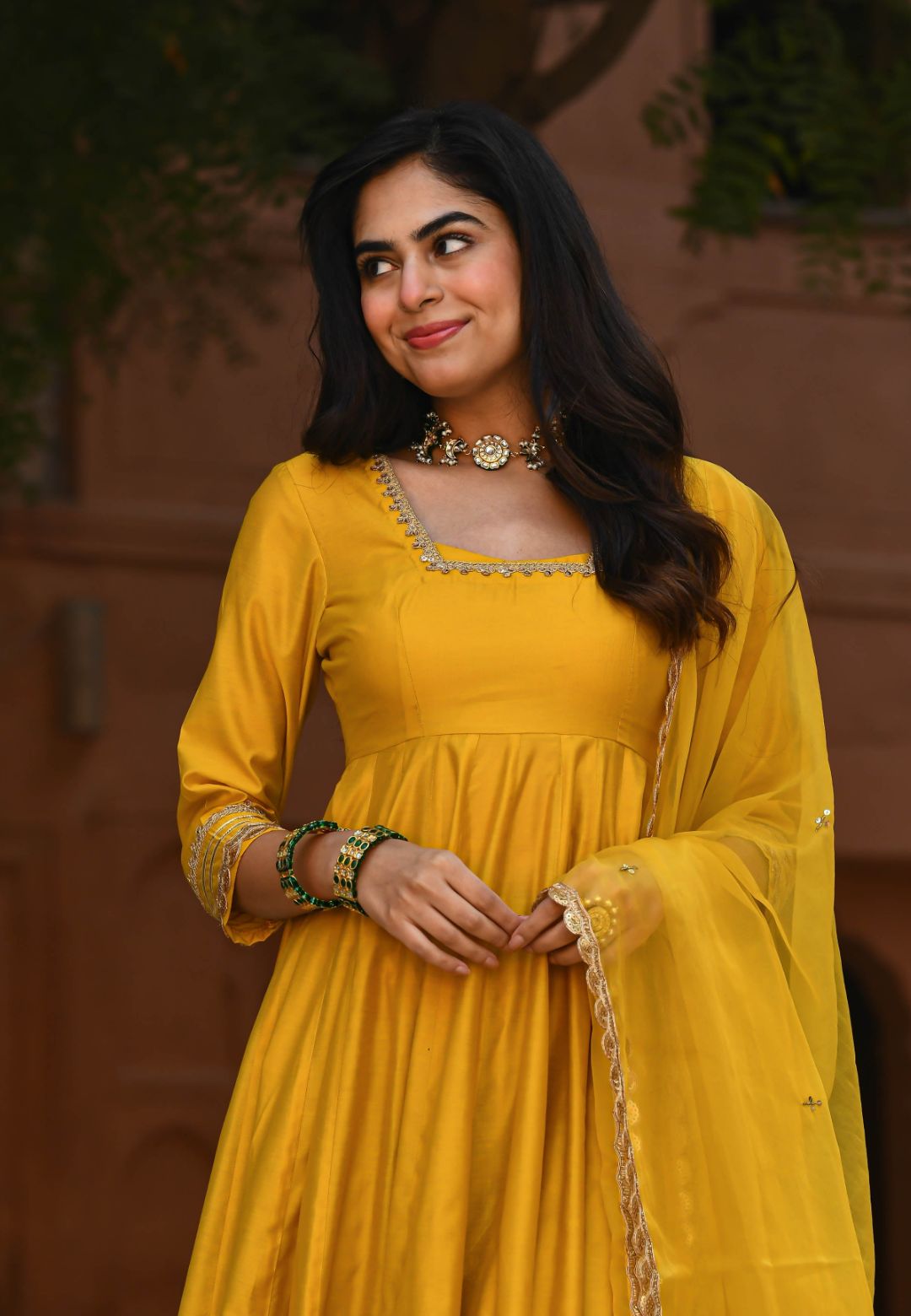 CHANDERI YELLOW SUIT SET
