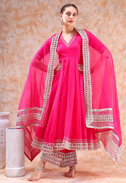 HOT PINK DIL KASH ORGANZA ANARKALI SUIT SET