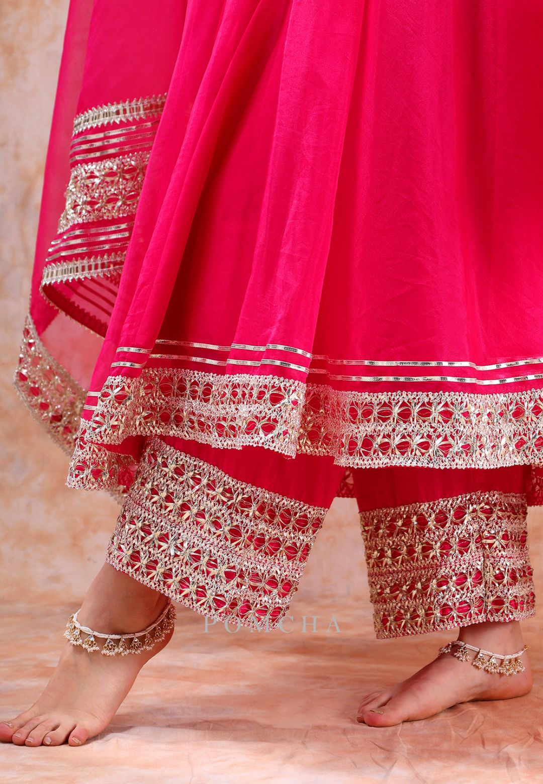 HOT PINK DIL KASH ORGANZA ANARKALI SUIT SET