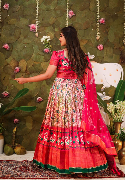 PEACH PINK ART SILK KALAMKARI ANARKALI SET