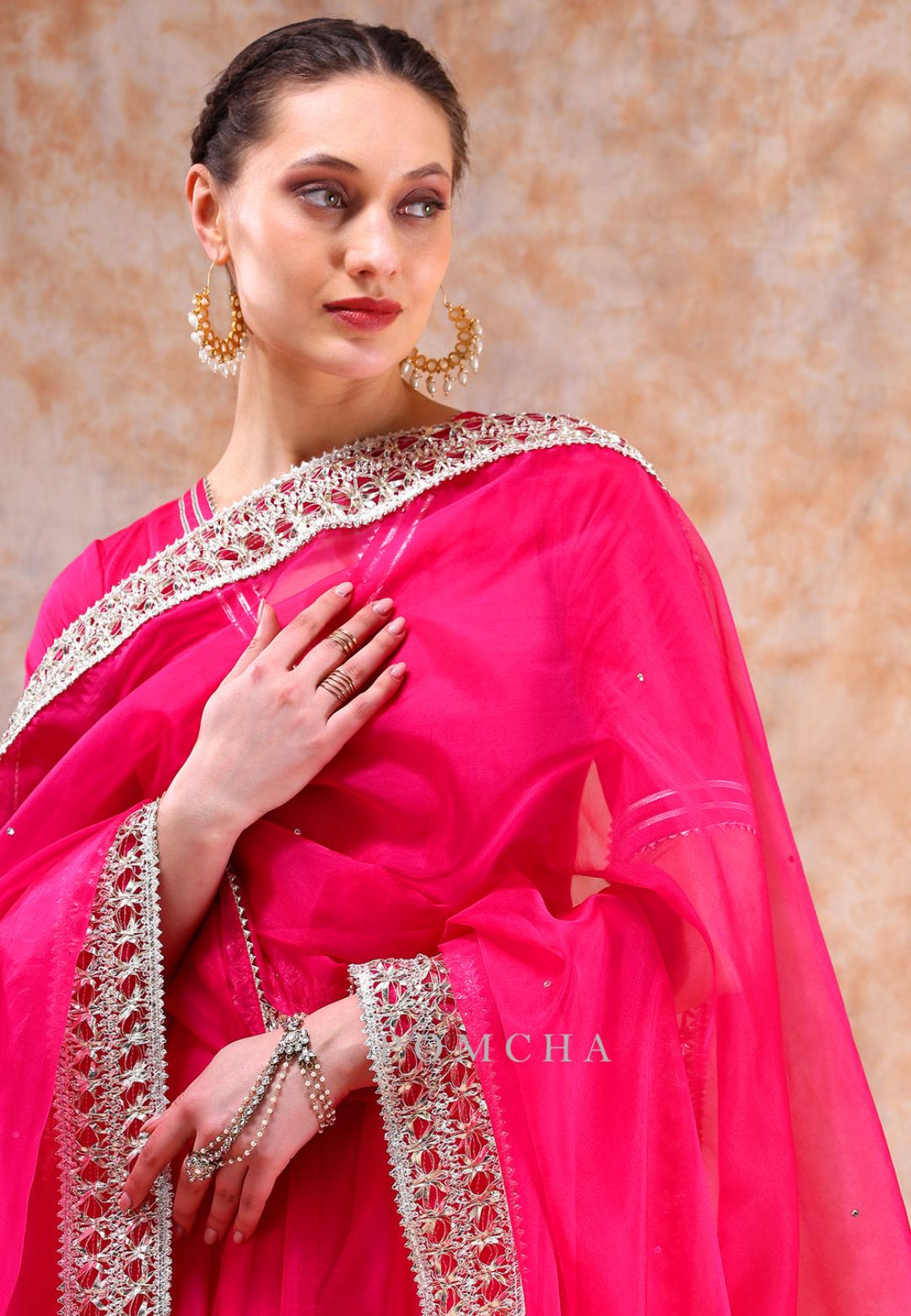 HOT PINK DIL KASH ORGANZA ANARKALI SUIT SET