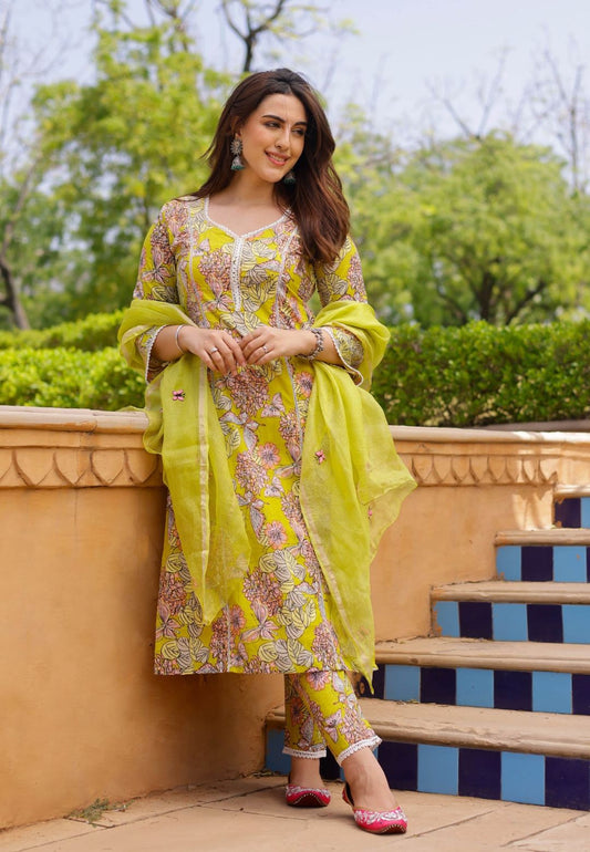 YELLOW REVA COTTON SUIT SET