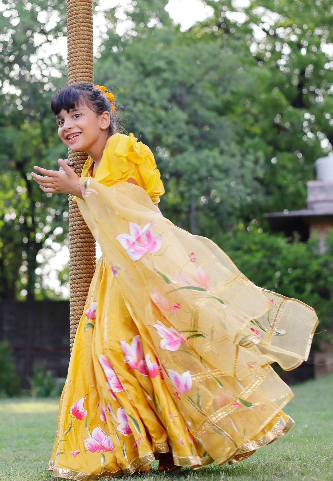 YELLOW DARIA SATIN HANDPAINTED LEHENGA SET