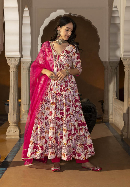 PINK WHITE MRIGA COTTON SUIT SET