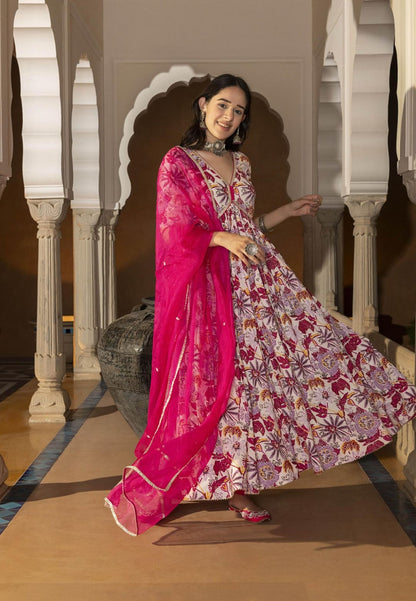 PINK WHITE MRIGA COTTON SUIT SET