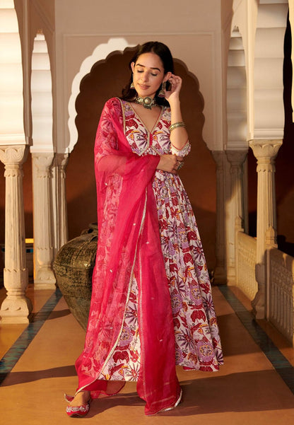 PINK WHITE MRIGA COTTON SUIT SET
