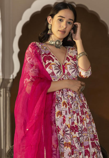 PINK WHITE MRIGA COTTON SUIT SET