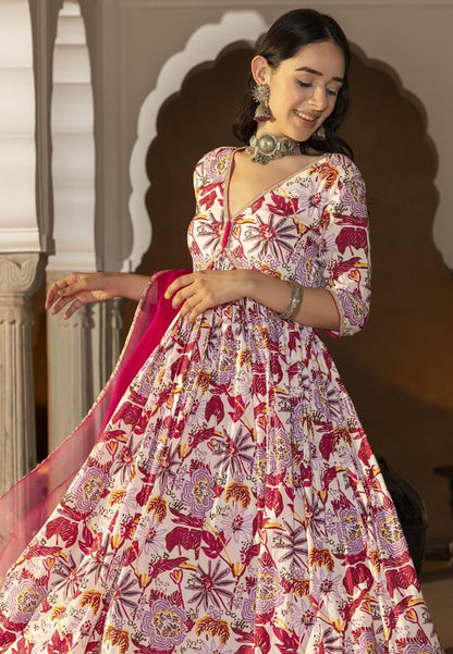PINK WHITE MRIGA COTTON SUIT SET