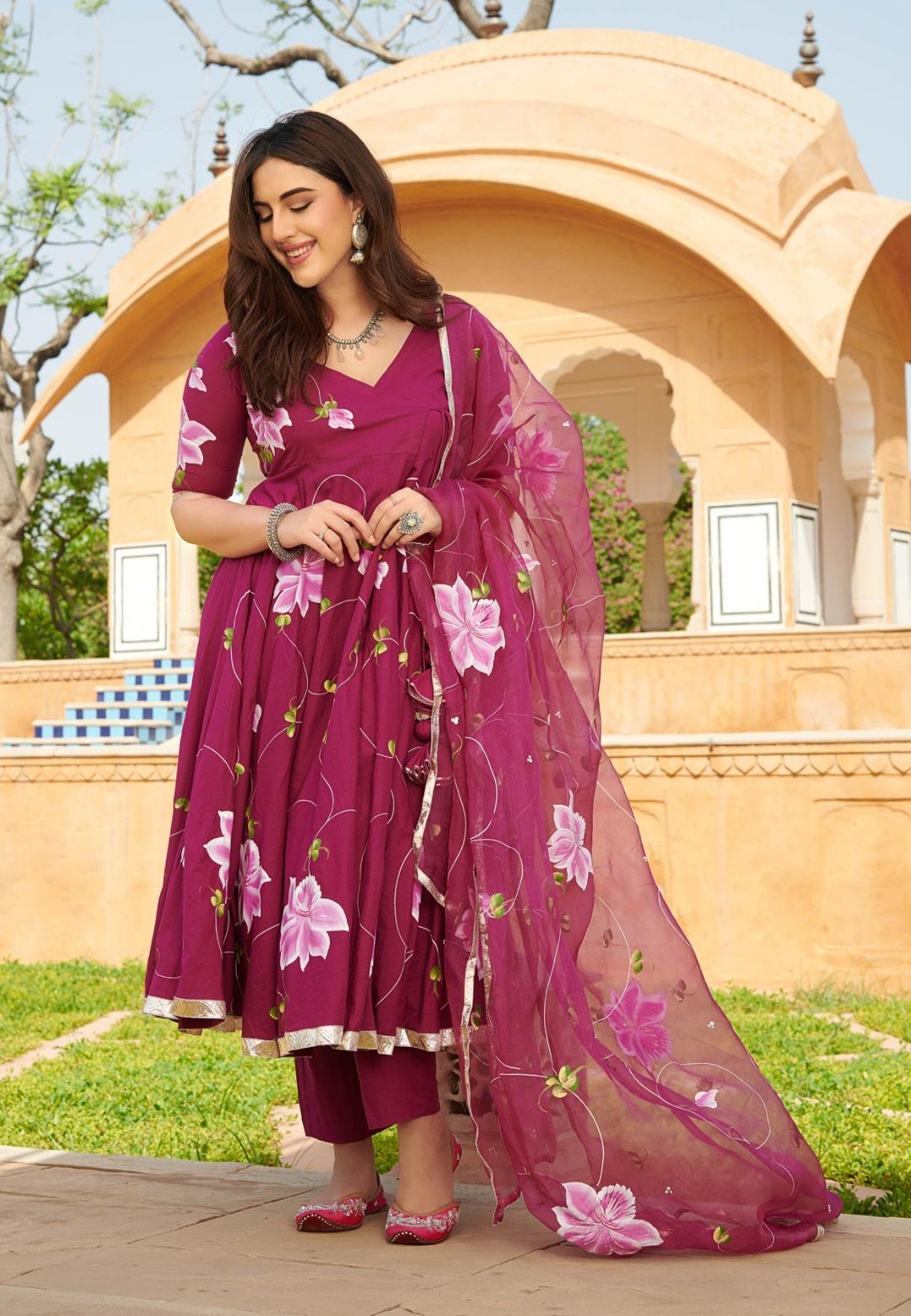 DEEP PURPLE MUDIKA HANDPAINTED COTTON SUIT SET
