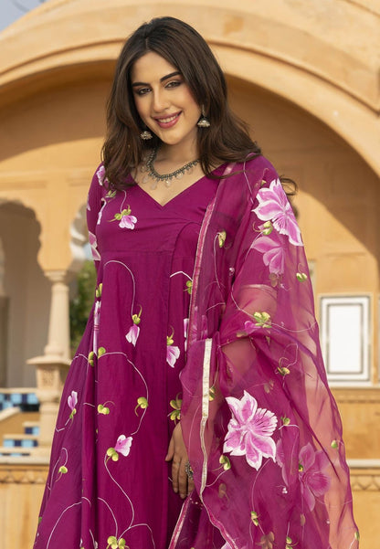DEEP PURPLE MUDIKA HANDPAINTED COTTON SUIT SET