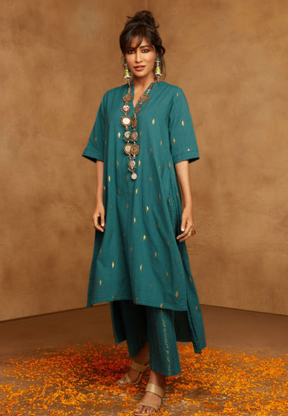 DEEP SEA GOLD COTTON RELAXED KURTA SET